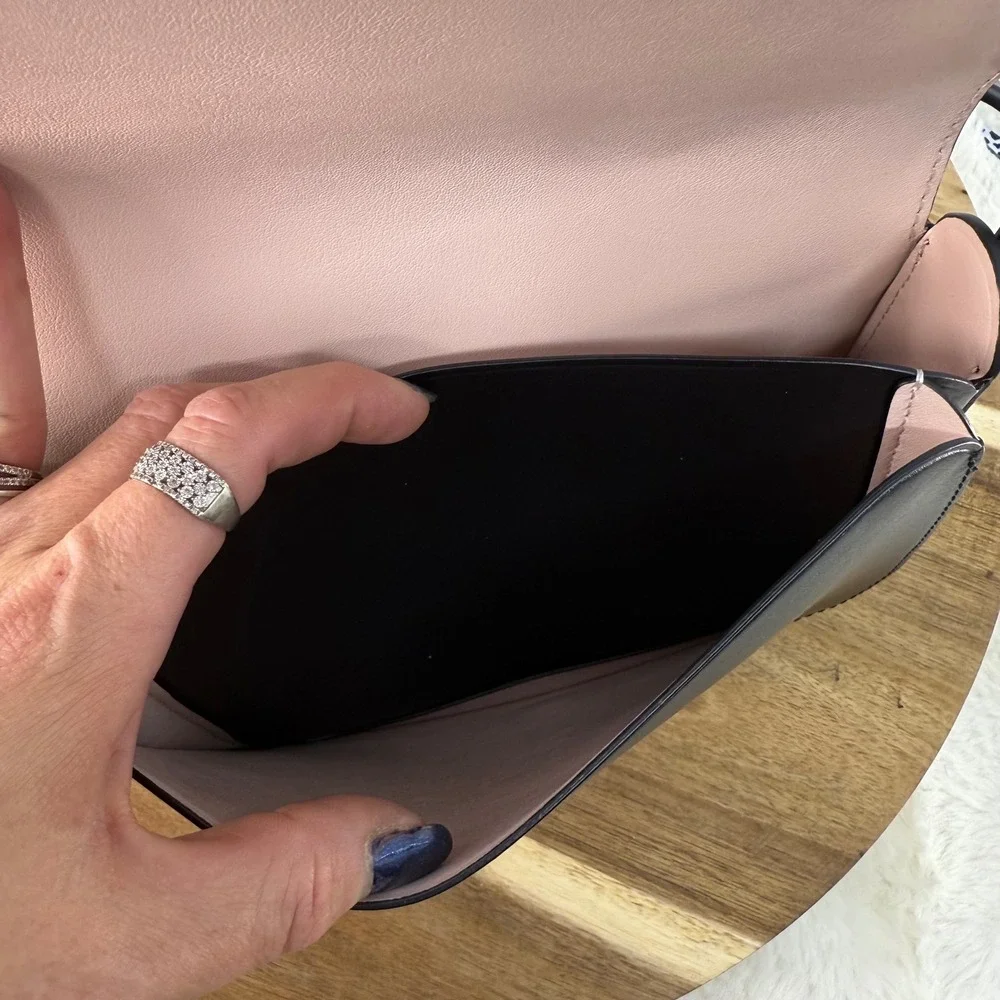 Kate Spade New York Nadine Medium Flap Shoulder Bag Black Leather Crossbody Pink